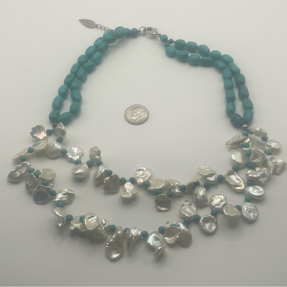 Coldwater Creek Elegant Turquoise and Natural Pearl Necklace